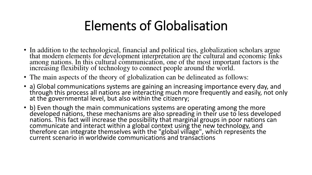 elements of globalisation elements