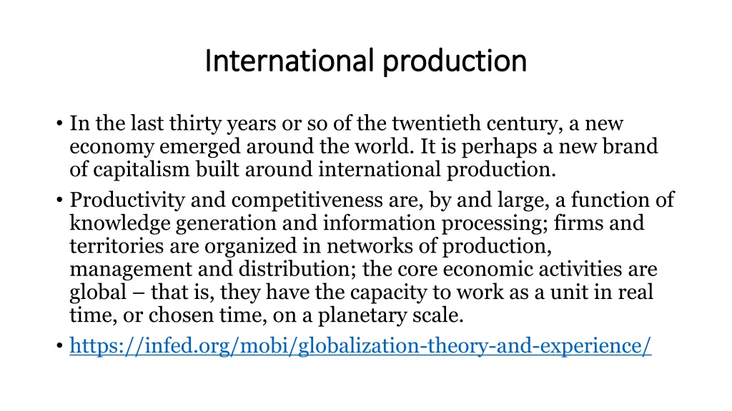 international production international production