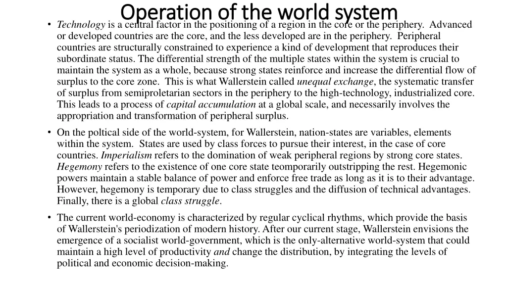 operation of the world system operation