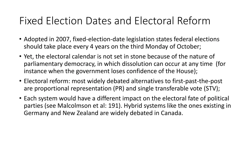 fixed election dates and electoral reform