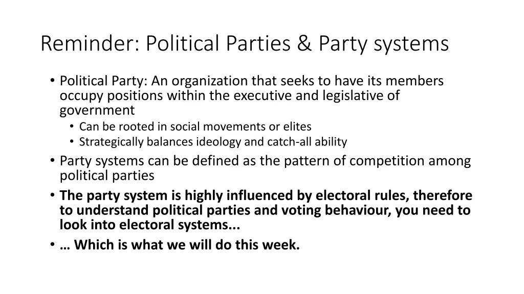 reminder political parties party systems