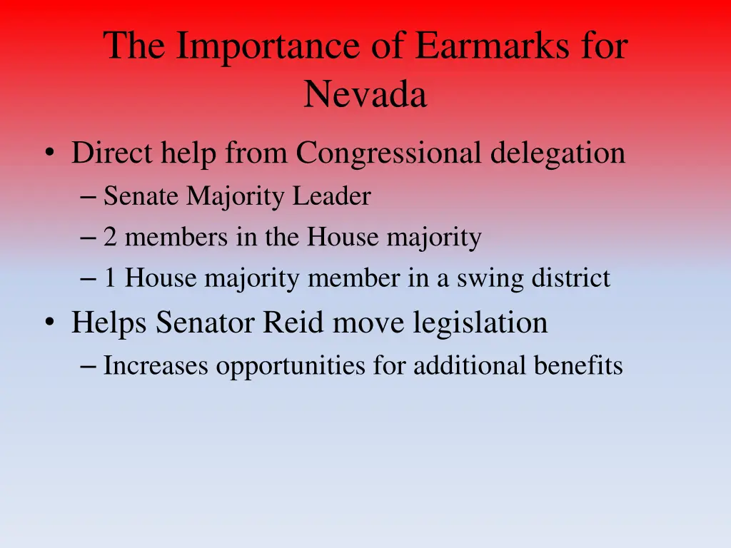 the importance of earmarks for nevada