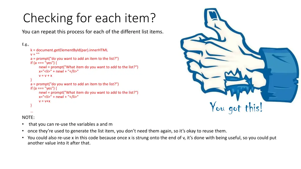 checking for each item
