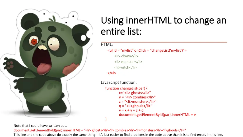 using using innerhtml innerhtml to change