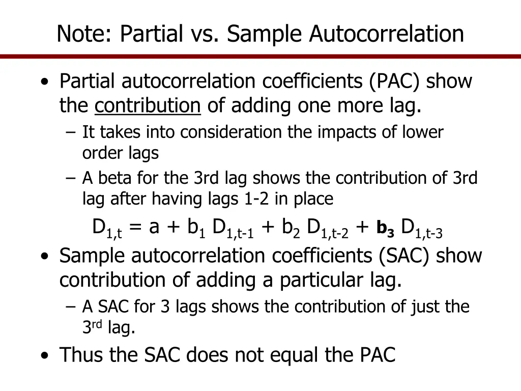 note partial vs sample autocorrelation