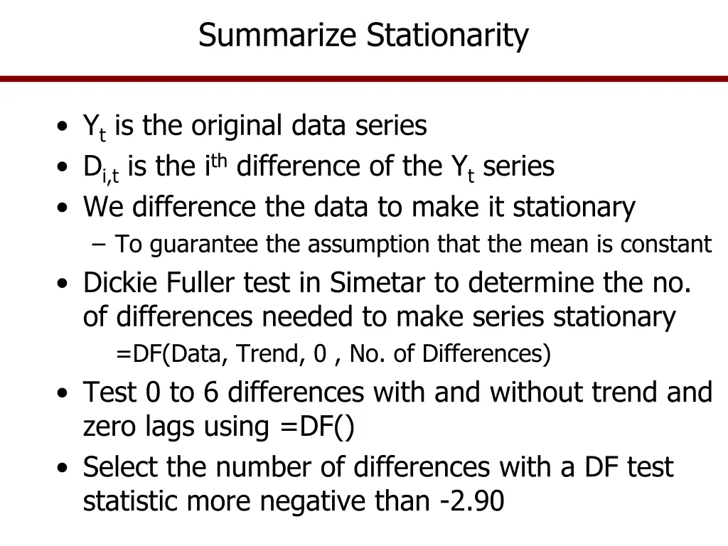 summarize stationarity