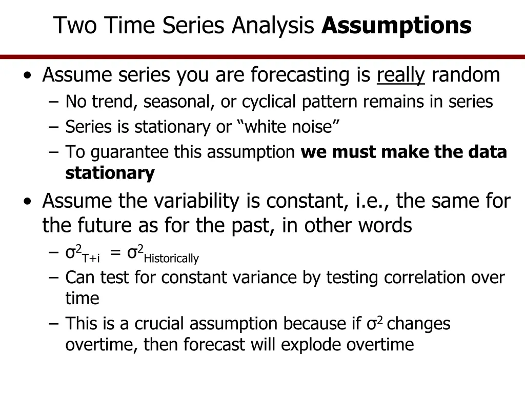 two time series analysis assumptions