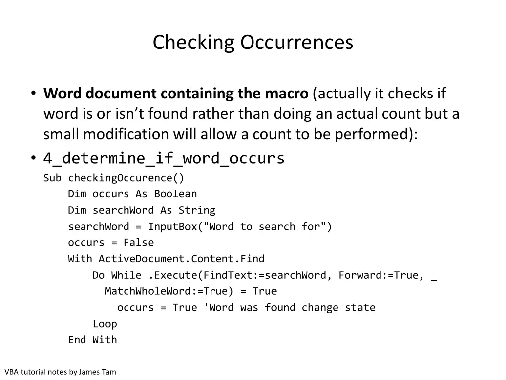 checking occurrences