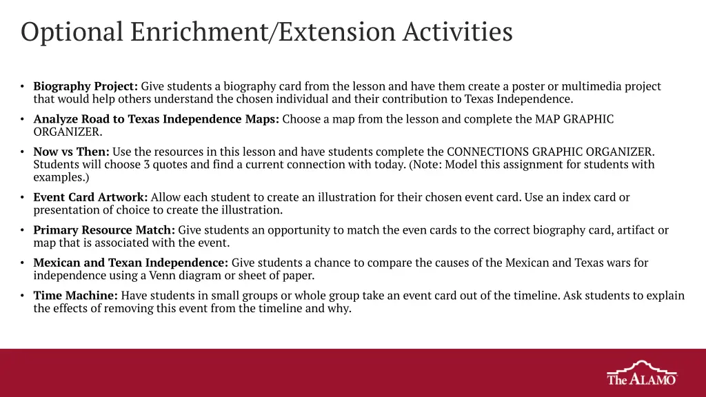 optional enrichment extension activities