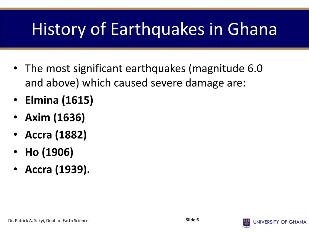 history of earthquakes in ghana