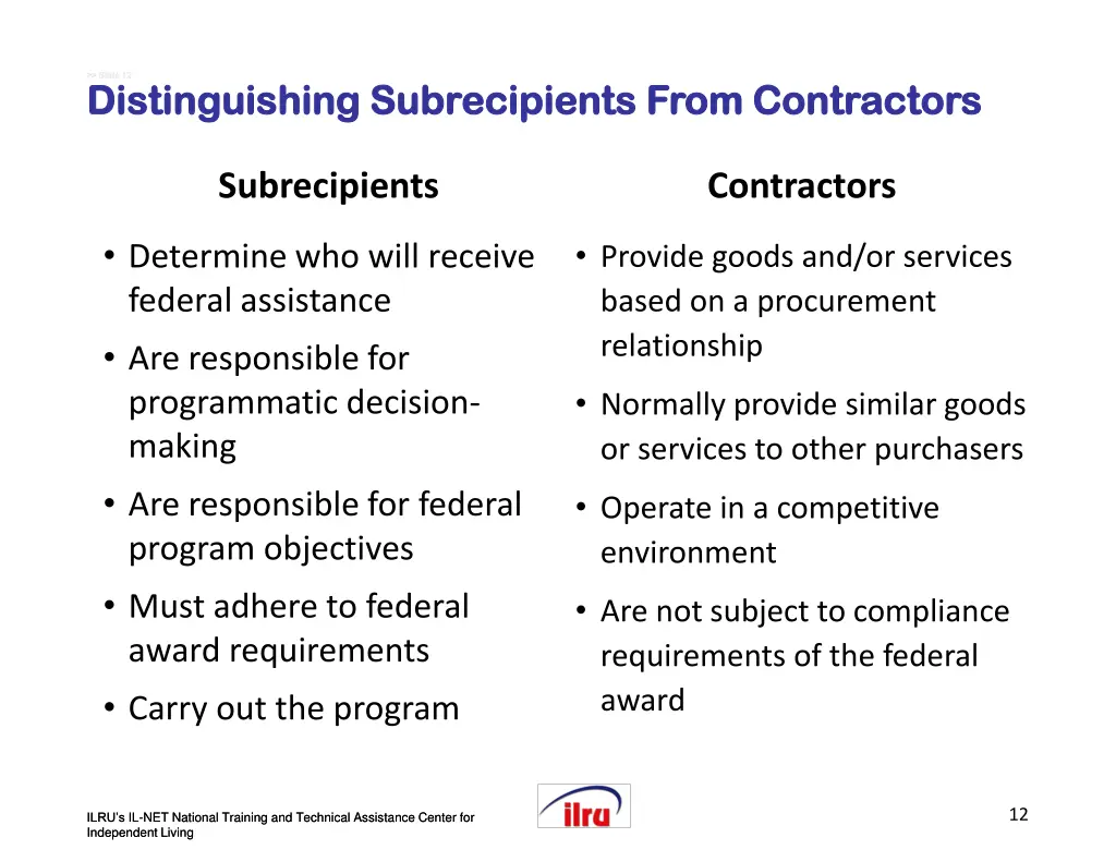 slide slide 12 distinguishing subrecipients from