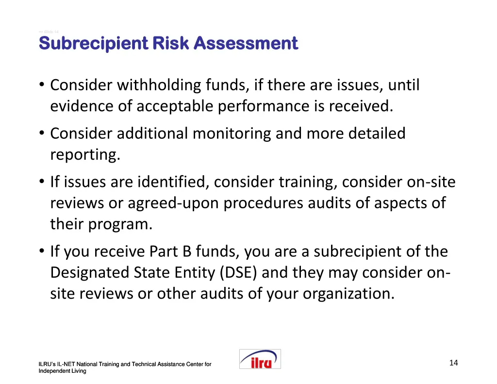 slide slide 14 subrecipient risk assessment