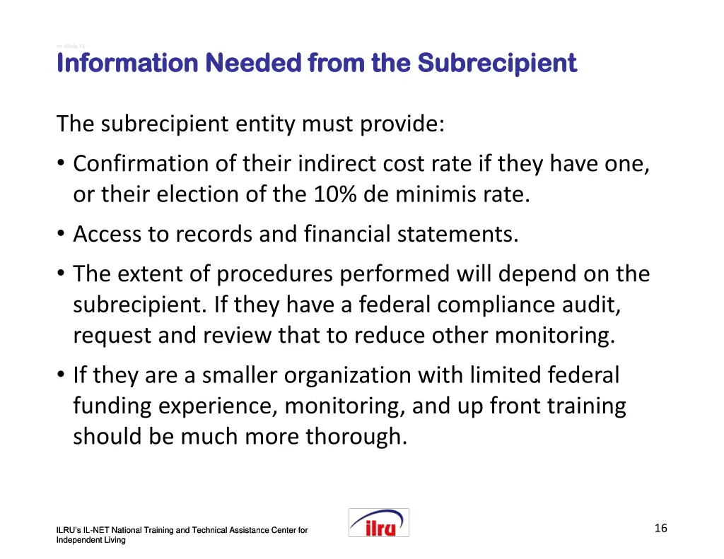 slide slide 16 information needed from