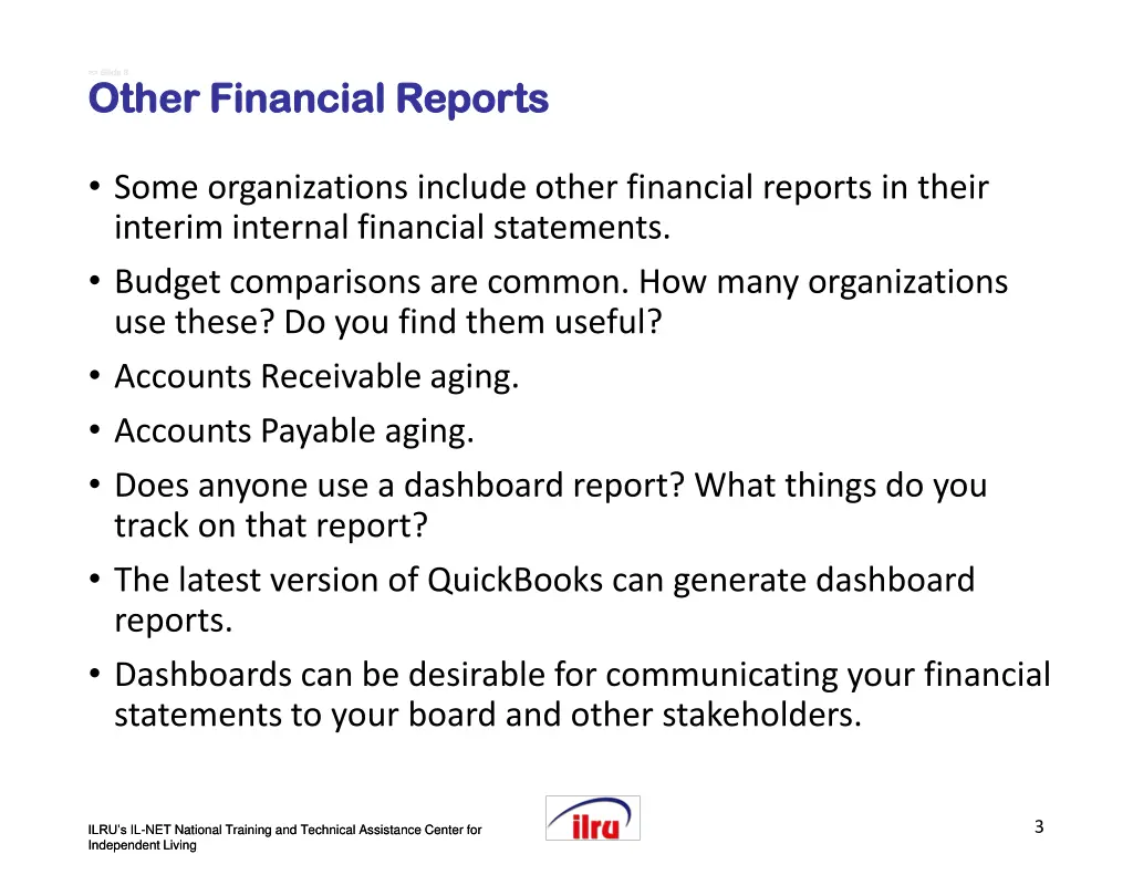 slide slide 3 3 other financial reports other