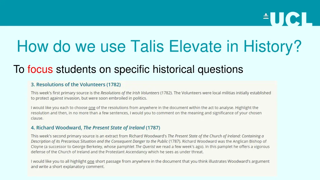 how do we use talis elevate in history