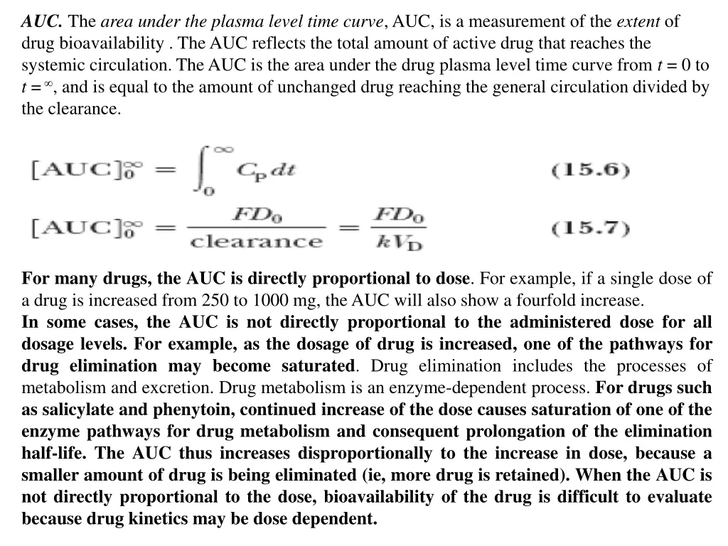 auc the area under the plasma level time curve