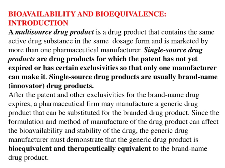 bioavailability and bioequivalence introduction
