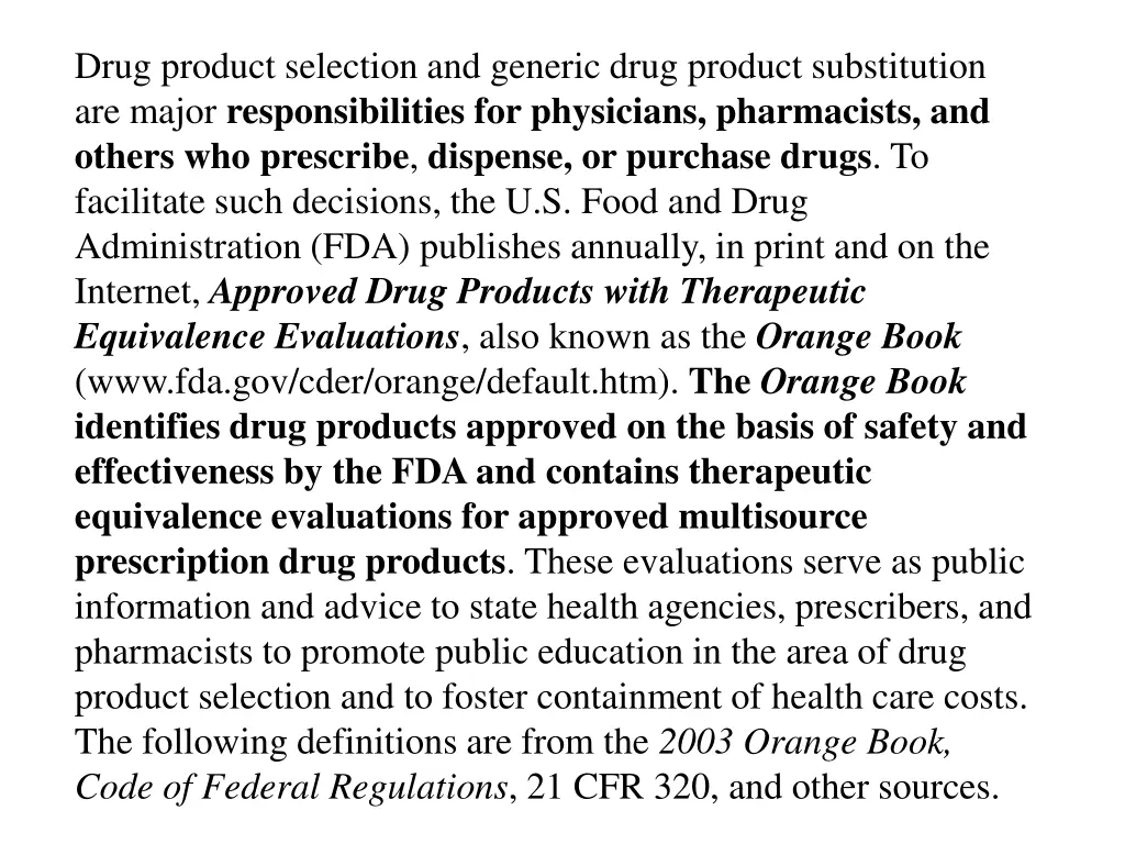 drug product selection and generic drug product