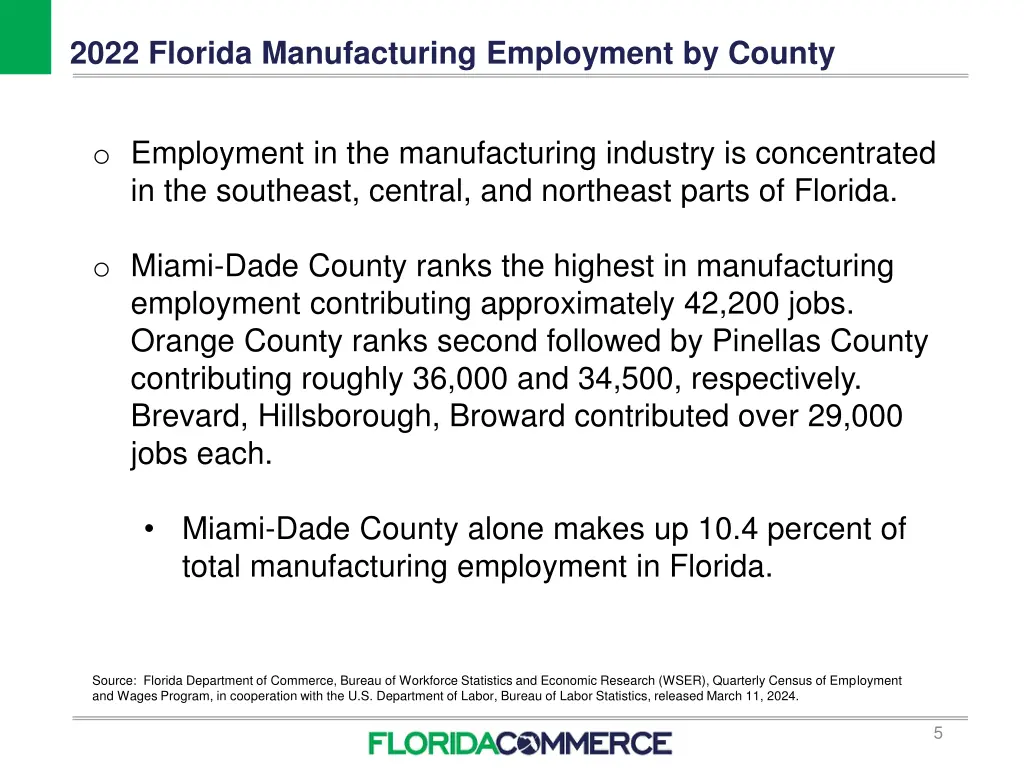 2022 florida manufacturing employment by county