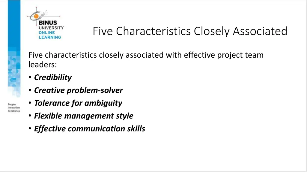 five characteristics closely associated