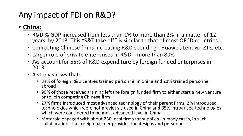 any impact of fdi on r d any impact