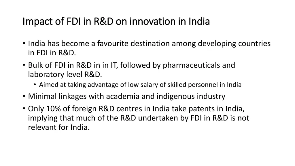 impact of fdi in r d on innovation in india