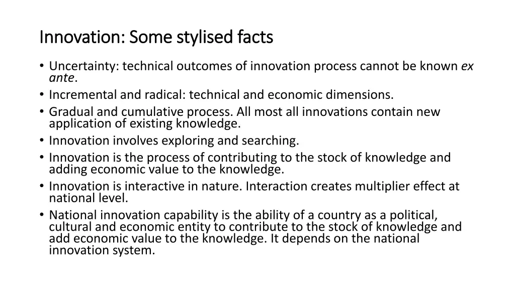 innovation some stylised facts innovation some