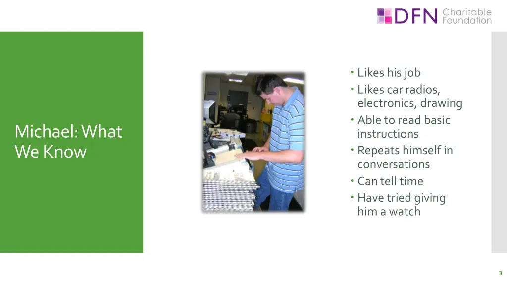 likes his job likes car radios electronics
