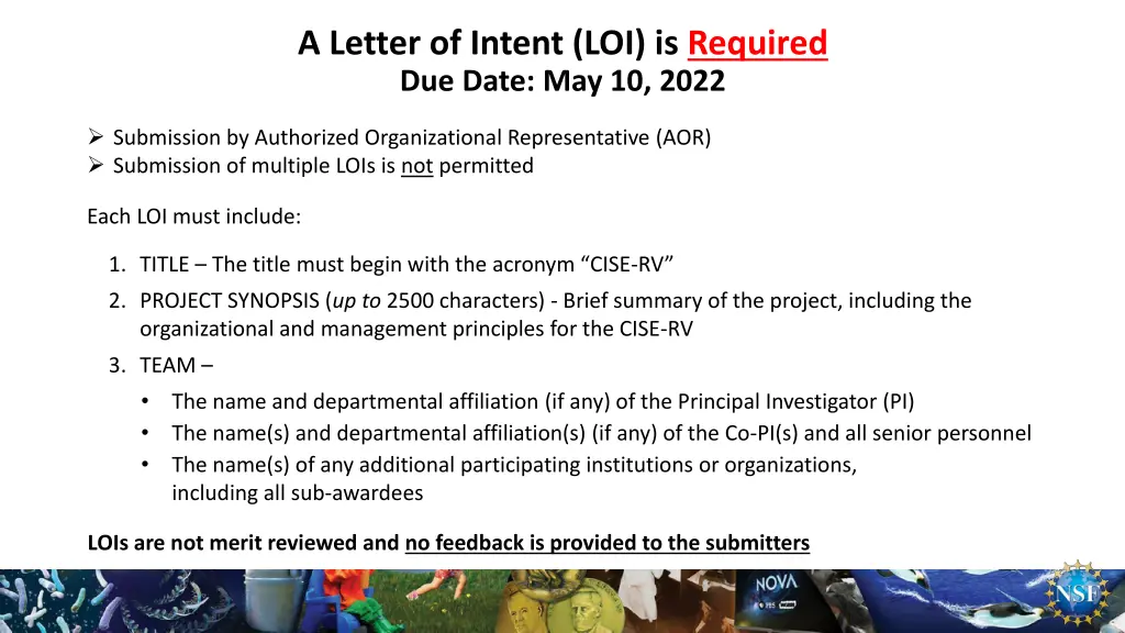 a letter of intent loi is required due date