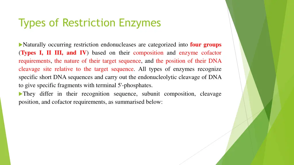 types of restriction enzymes
