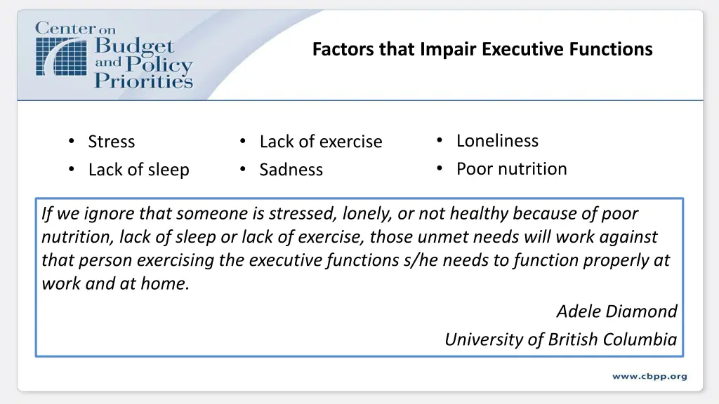 factors that impair executive functions