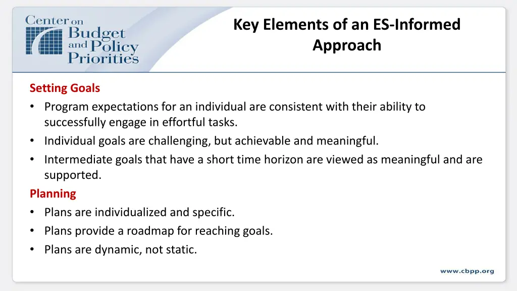 key elements of an es informed approach