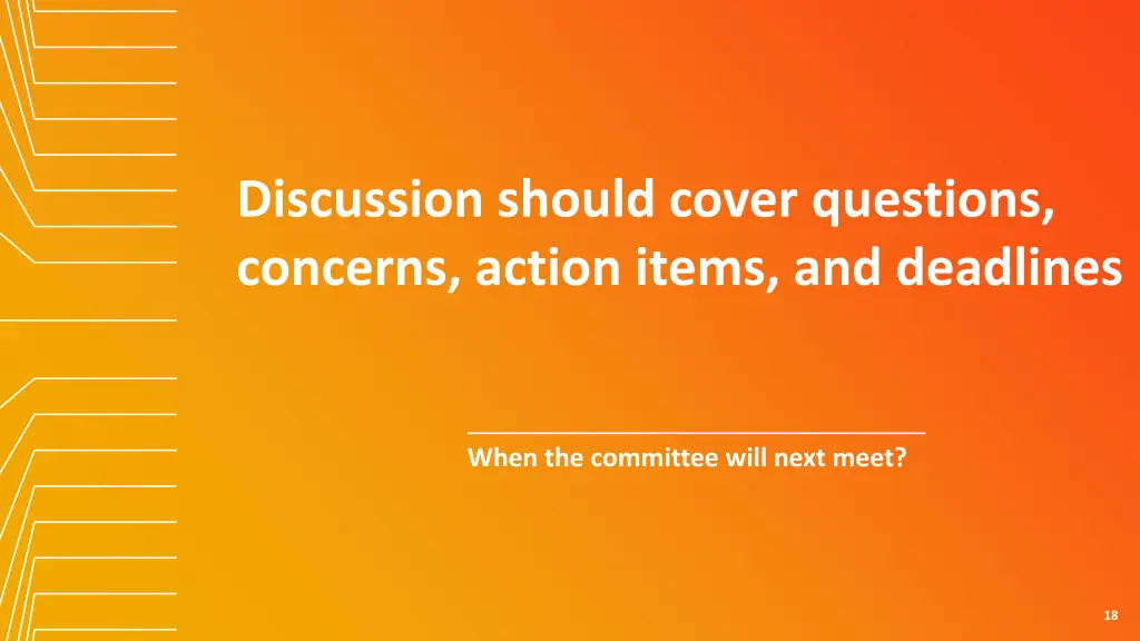 discussion should cover questions concerns action