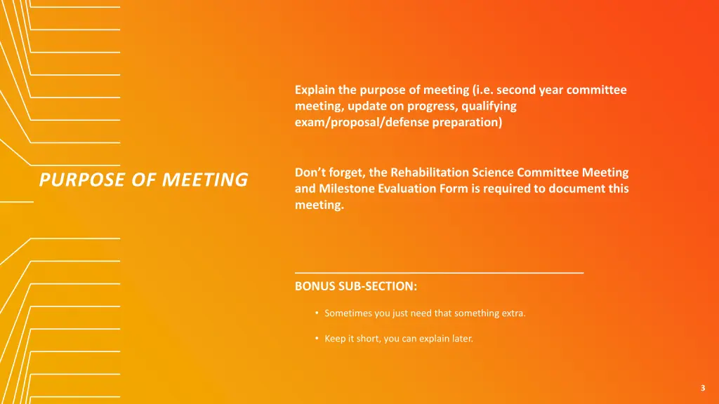 explain the purpose of meeting i e second year