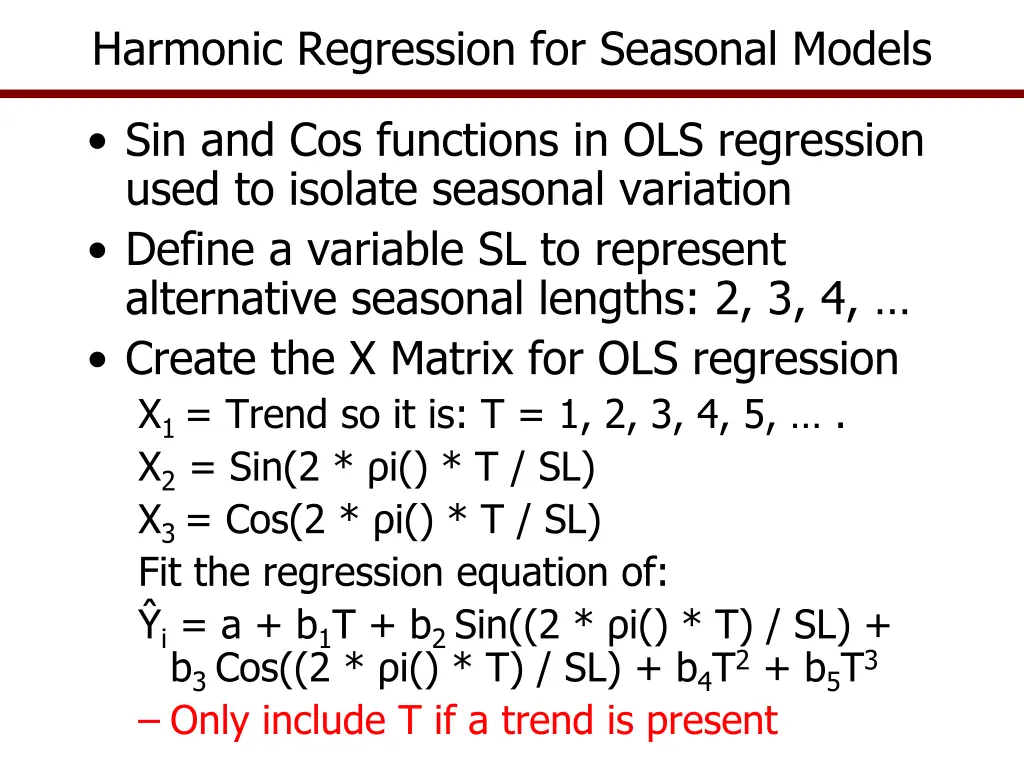 harmonic regression for seasonal models