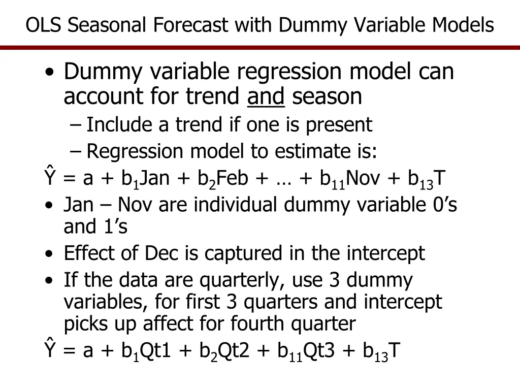 ols seasonal forecast with dummy variable models