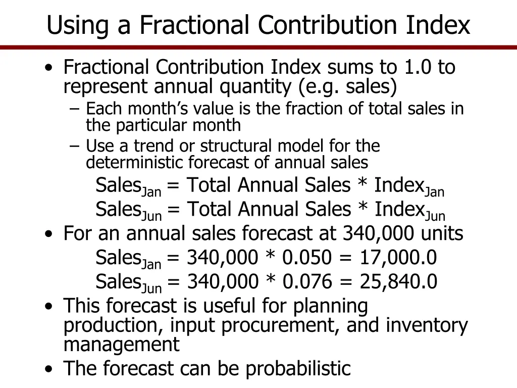 using a fractional contribution index