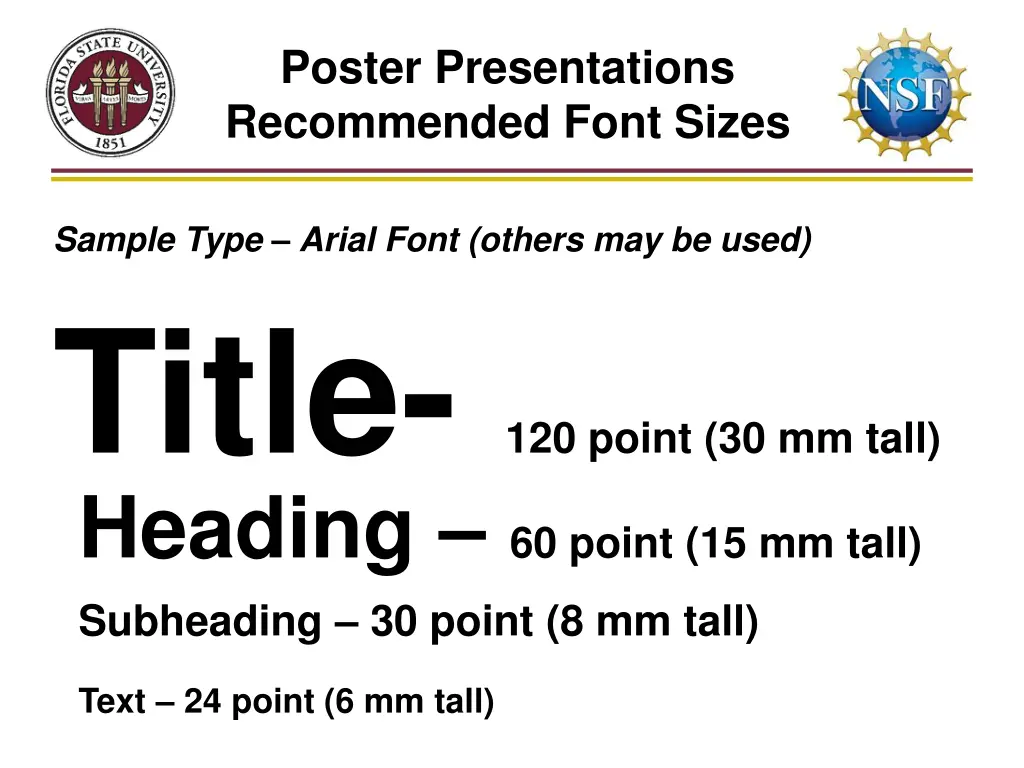 poster presentations recommended font sizes
