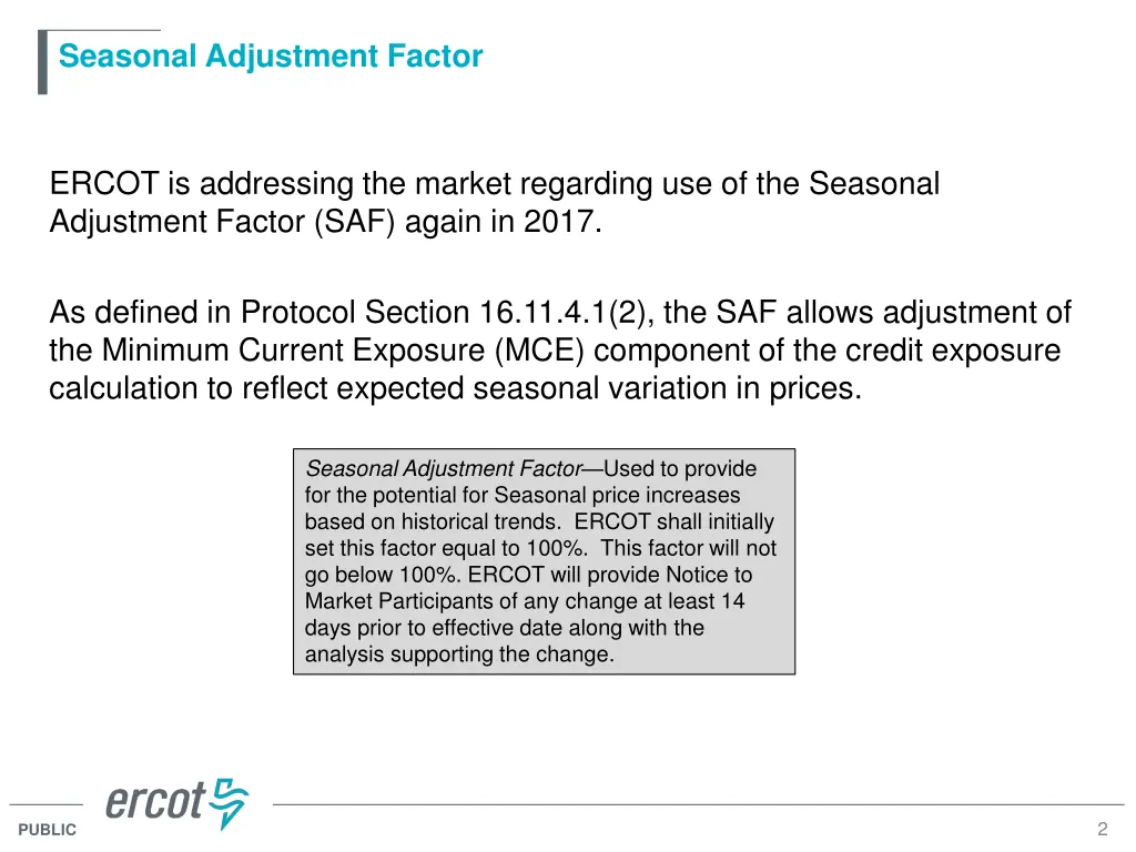 seasonal adjustment factor