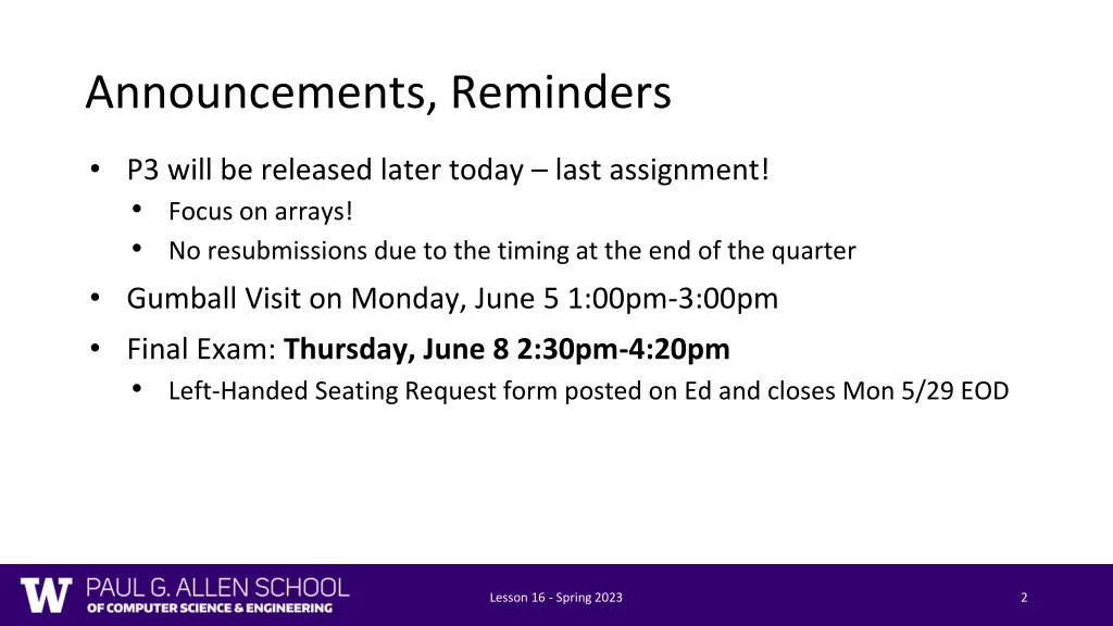 announcements reminders