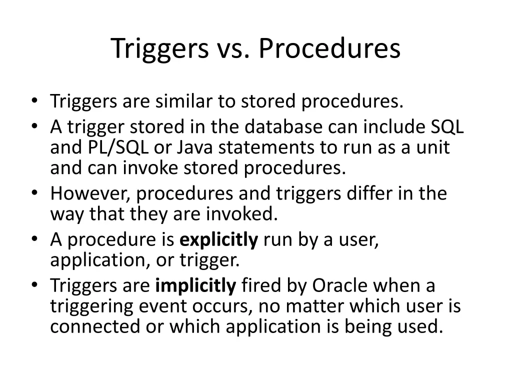 triggers vs procedures