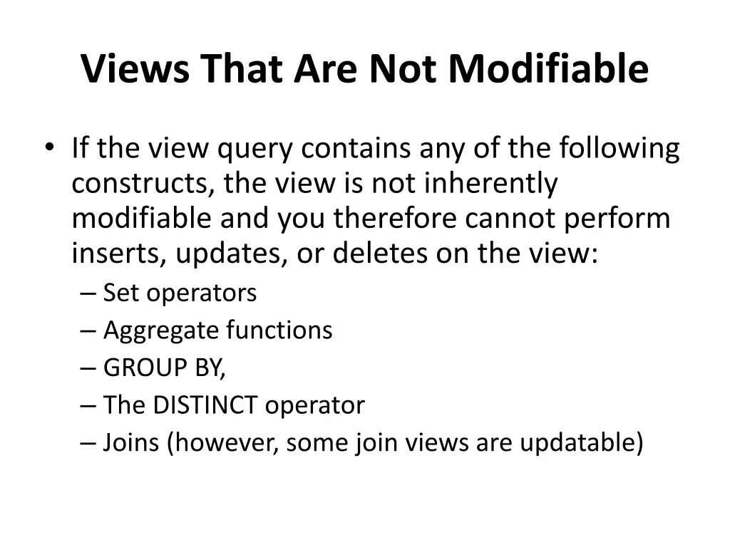 views that are not modifiable