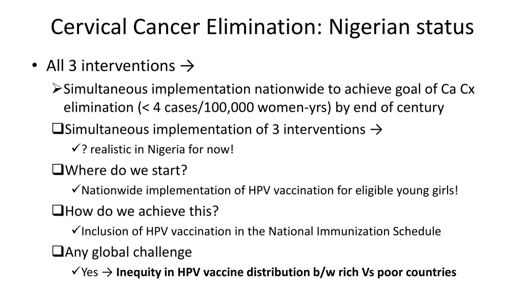 cervical cancer elimination nigerian status