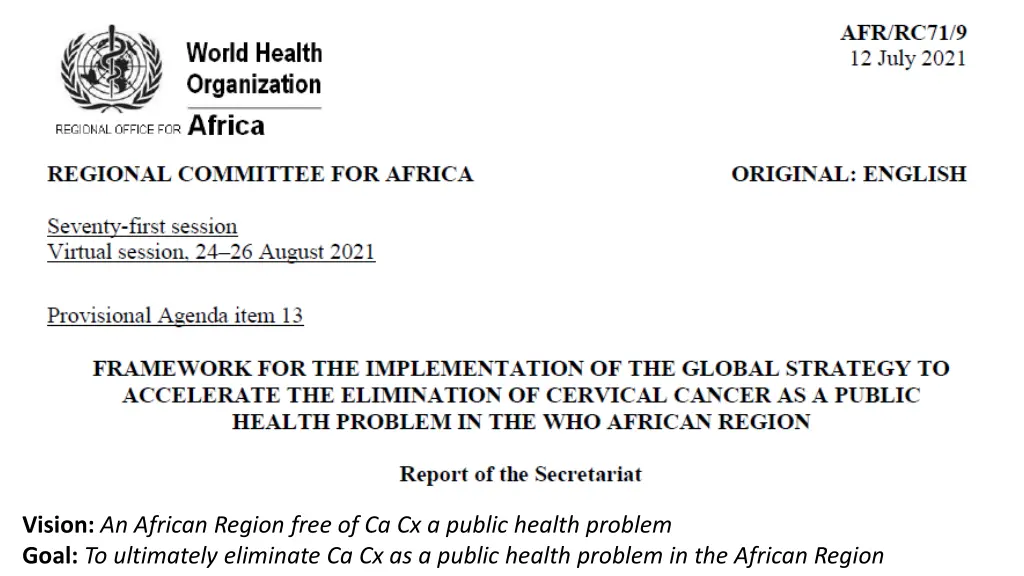 vision an african region free of ca cx a public