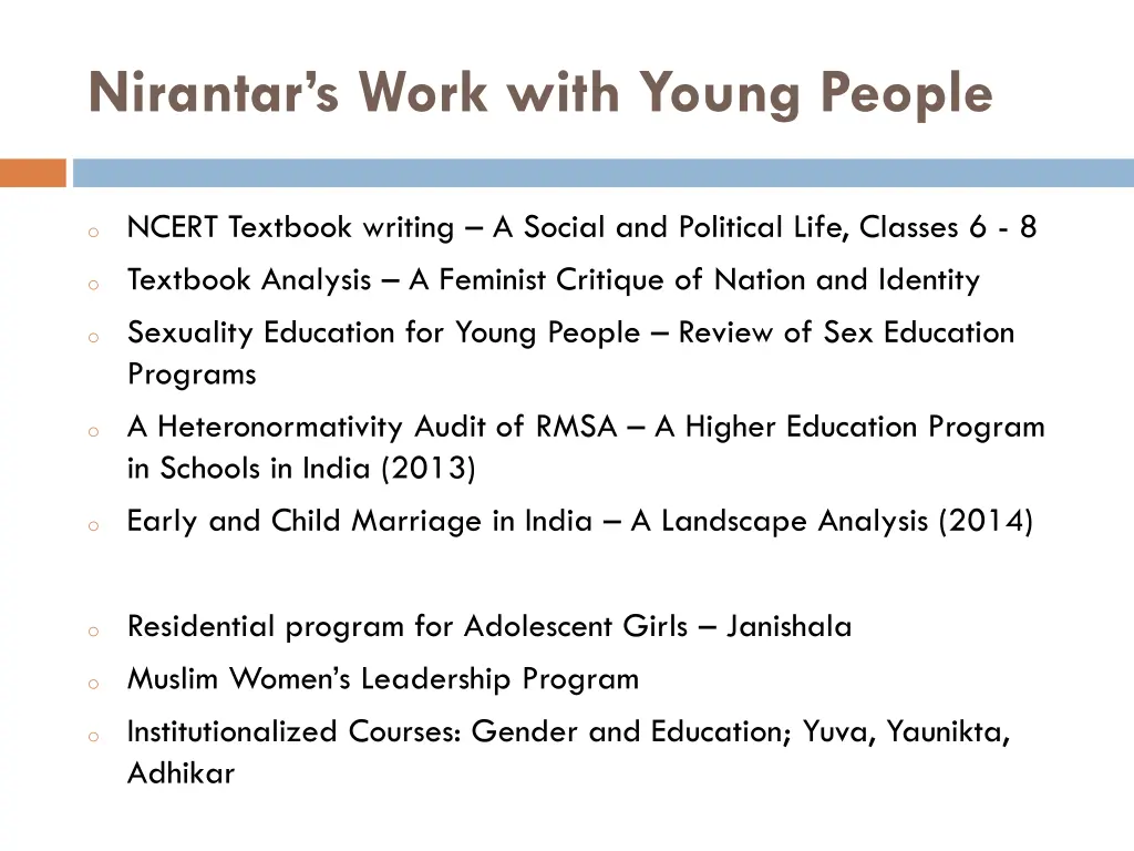 nirantar s work with young people