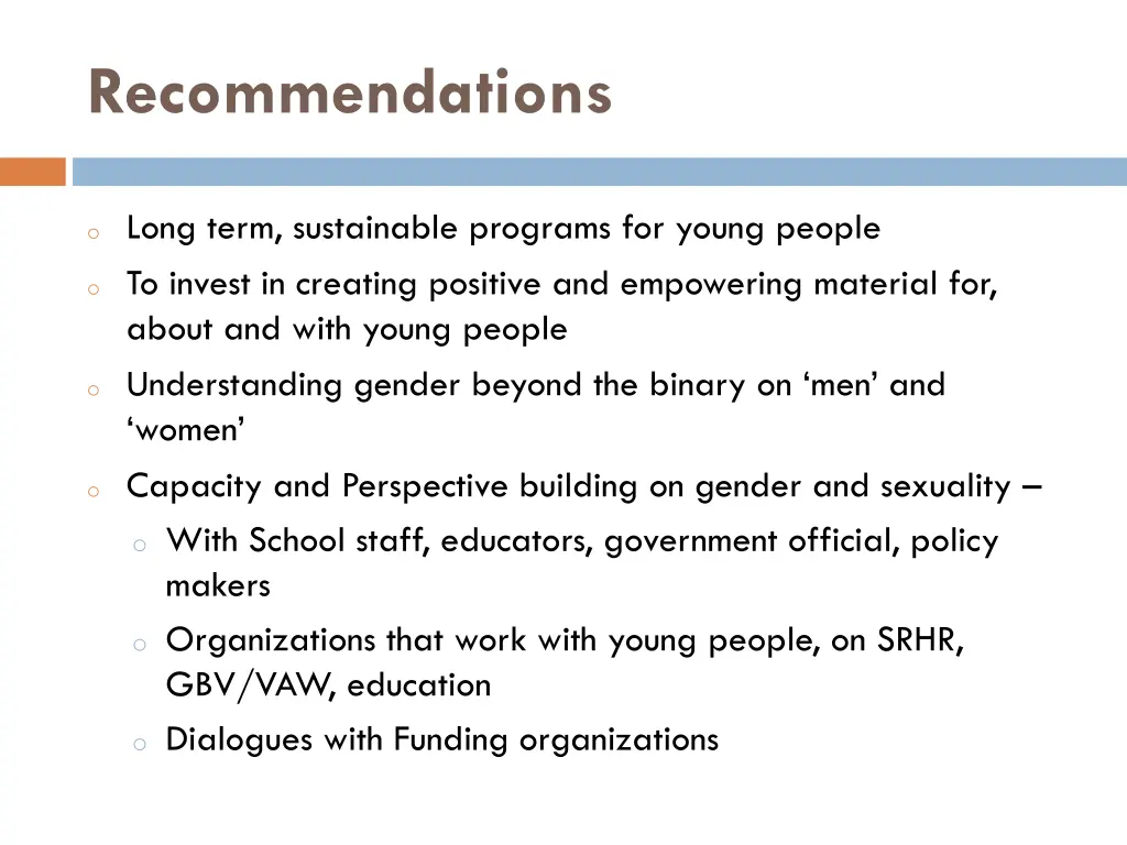 recommendations