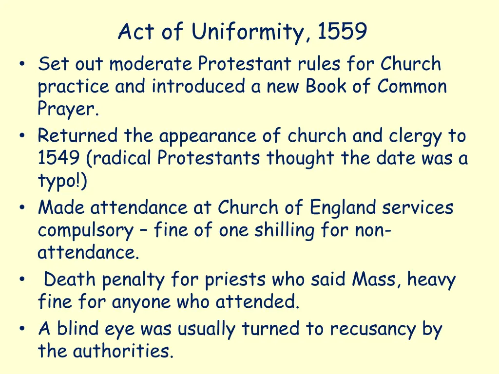 act of uniformity 1559 set out moderate