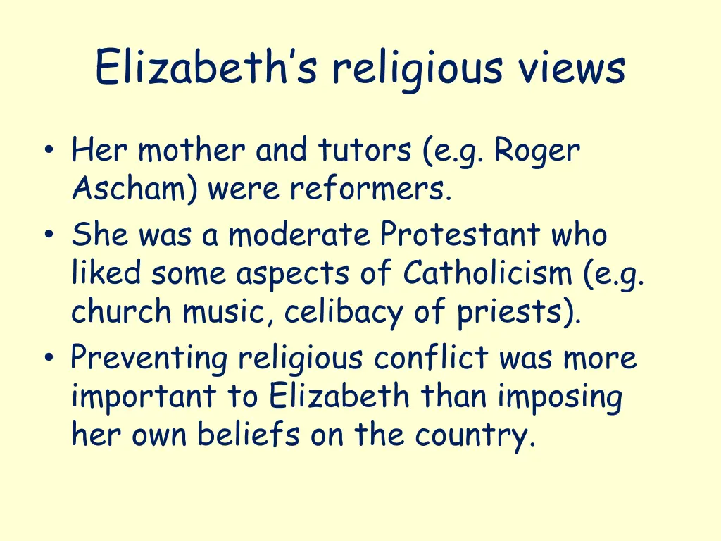 elizabeth s religious views 1