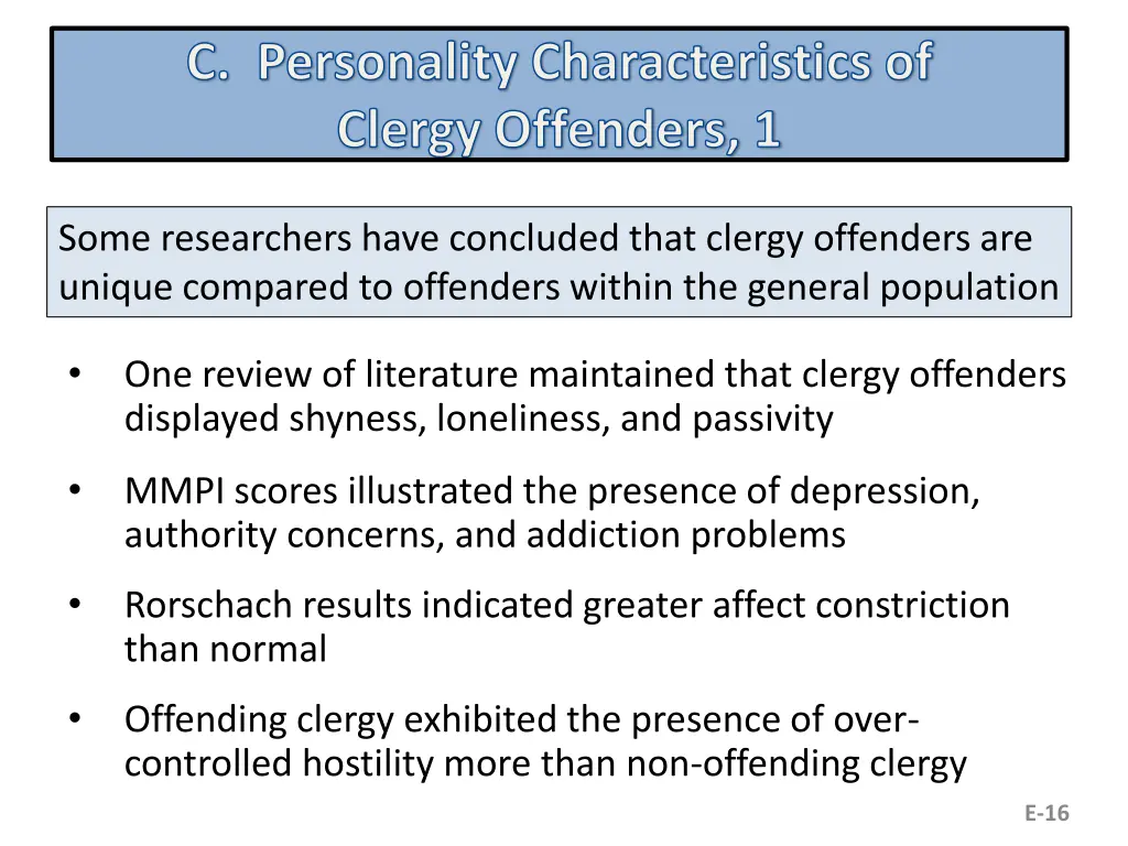 c personality characteristics of clergy offenders