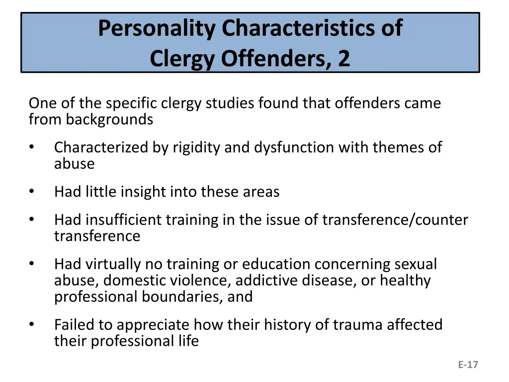 personality characteristics of clergy offenders 2